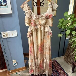 ASOS Curve Floral Patchwork Off‑Shoulder Cut‑Out Tiered Ruffle Midi Dress XL